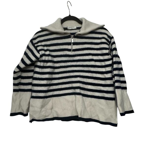 Aritzia Babaton Weekday Turtleneck Stripe Crop Merino Wool Sweater Womens Small - Picture 1 of 10